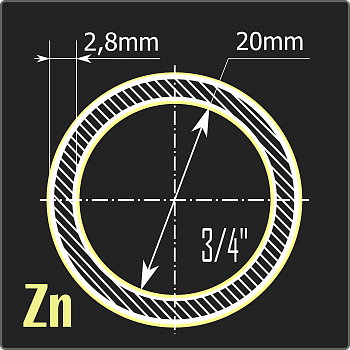 Труба ВГП оцинкованная 20*2,8 ст.10 ГОСТ 3262-75 7,8м