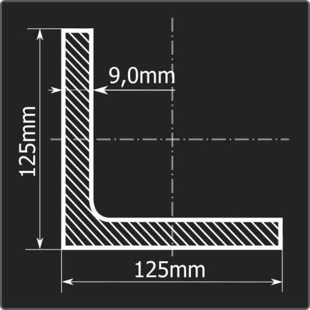 Угол 125*125*9,0 ст.3пс 12м ГОСТ 535-2005/ГОСТ 8509-93