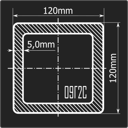 Труба проф. 120*120*5,0 09Г2С Феррум 6м ГОСТ 30245-2003