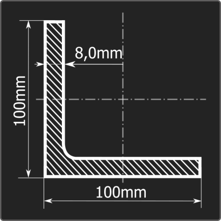 Угол 100*100*8,0 ст.3сп 11,7м ГОСТ 535-2005/ГОСТ 8509-93