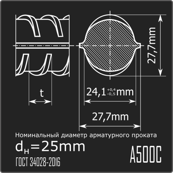 Арматура 25,0 А500С ГОСТ 34028-2016 12м