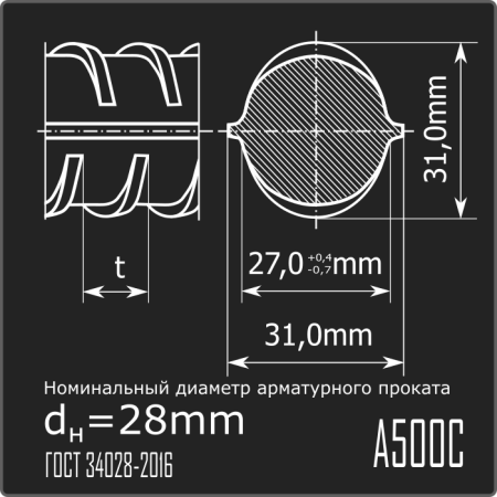 Арматура 28,0 А500С ГОСТ 34028-2016 12м