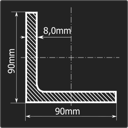 Угол 90*90*8,0 ст.3сп 12м ГОСТ 535-2005/ГОСТ 8509-93