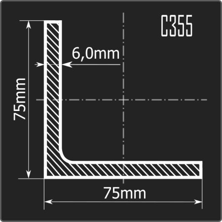 Угол 75*75*6,0 С355 12м ГОСТ 27772-2021/ГОСТ 8509-93