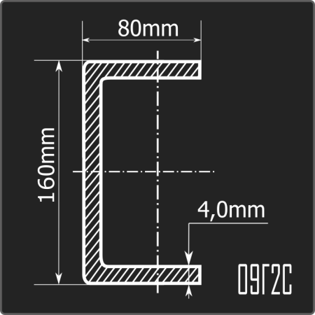 Швеллер холоднокатаный 160*80*4,0 09Г2С Феррум 12м ГОСТ 19281-2014