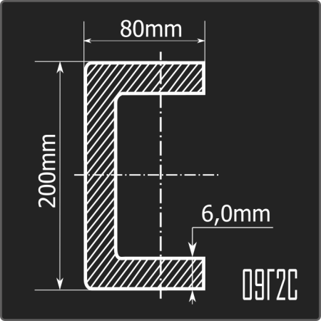 Швеллер холоднокатаный 200*80*6,0 09Г2С Феррум 12м ГОСТ 19281-2014